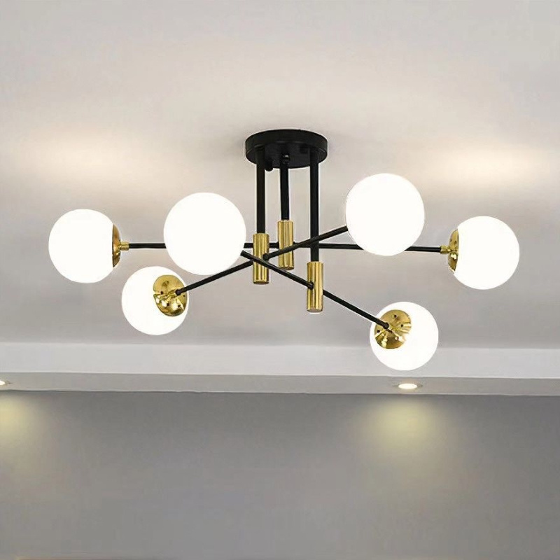 Modern smoky gray multi-headed bedroom ceiling lamp simple living room E27 glass ceiling light