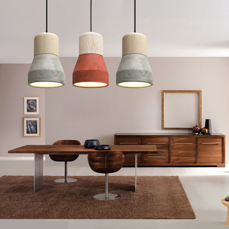 Nordic Modern Minimalism Pendant Lights E27 LED Chandelier Lamp Wood Cement Indoor Bedroom Lighting Fixture