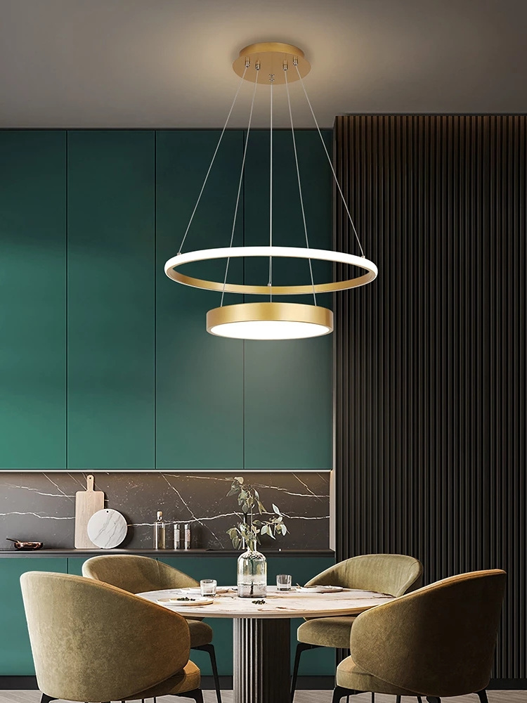 Modern Led Pendant Lamp For Kitchen Dining Room Restaurant Gold Round Ring Circle Ceiling Hanging Chandelier Home Decor Lighting