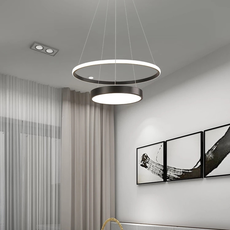 Modern Led Pendant Lamp For Kitchen Dining Room Restaurant Gold Round Ring Circle Ceiling Hanging Chandelier Home Decor Lighting