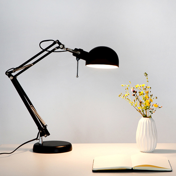 Metal Swing Arm Desk Lamp, Multi-Joint, Adjustable Arm, Black finish table lamp for studying, bedroom and workbench