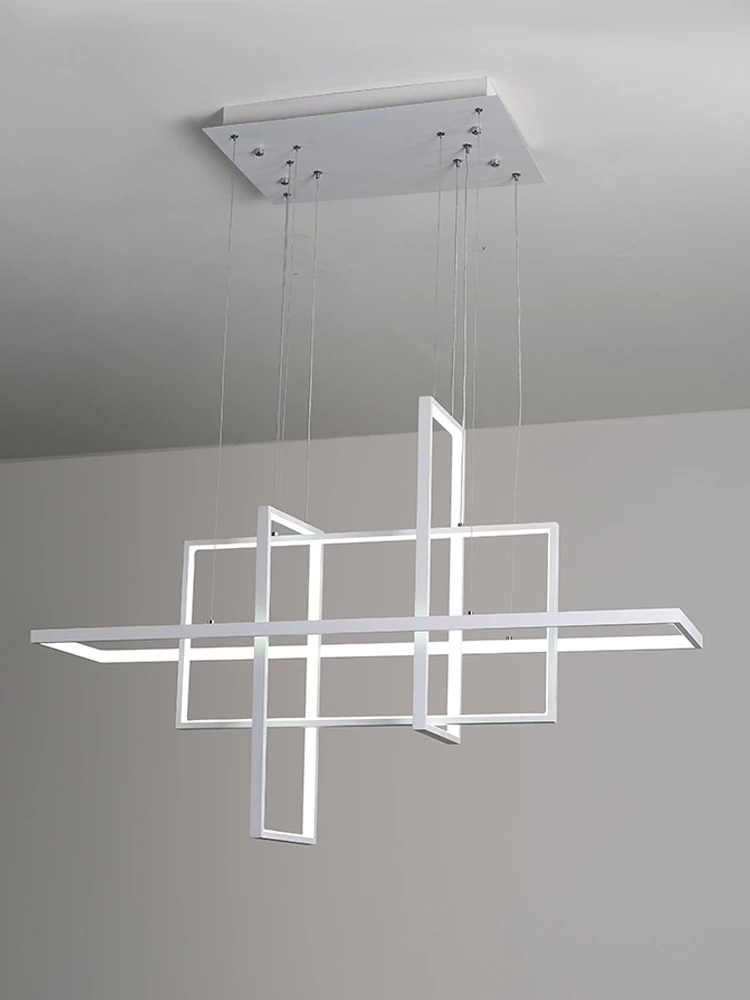 Modern LED Remote Dimming Pendant Lamp For Kitchen Dining Room Living Room Bedroom Postmodern Chandelier Rectangle Hanging Light