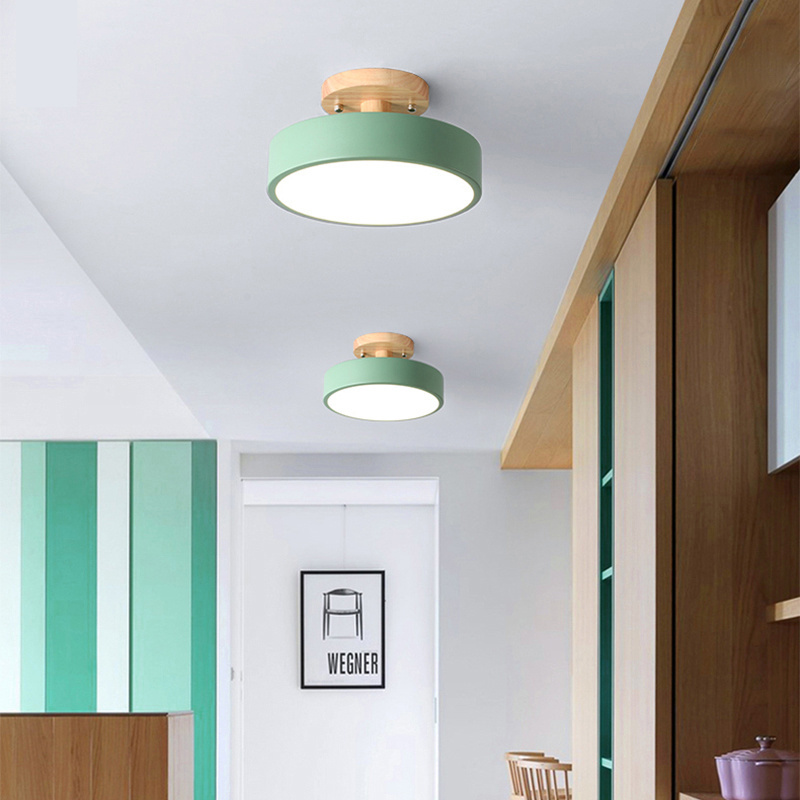 Modern Wall Mounted Indoor Bedroom Living Room Home Wood Matel Green Pink White Round Ceiling Light Led Ceiling Lamps