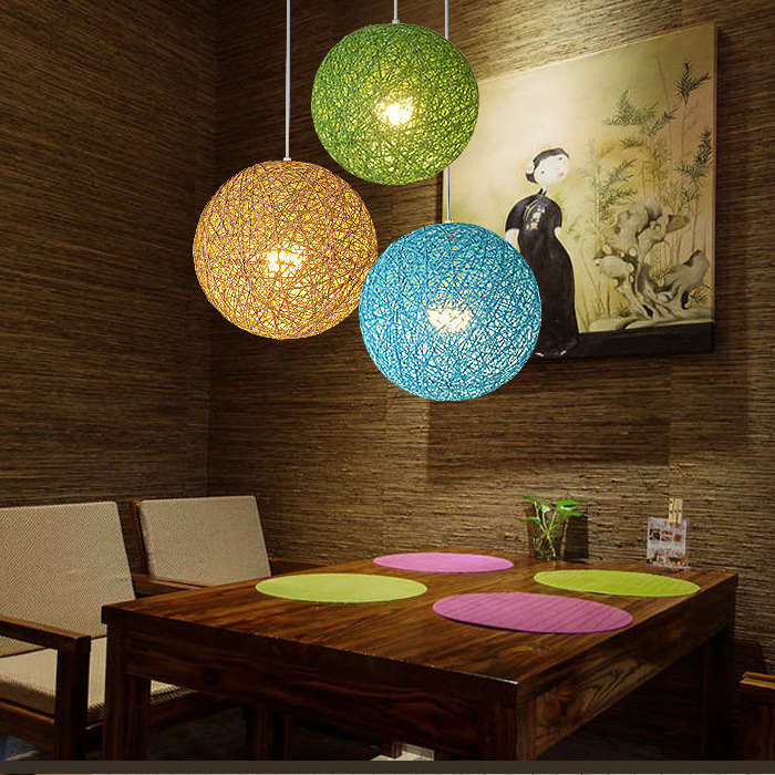 chinese style modern kitchen restaurant woven chandelier fixture dining room led bamboo rattan electrical pendant balls light