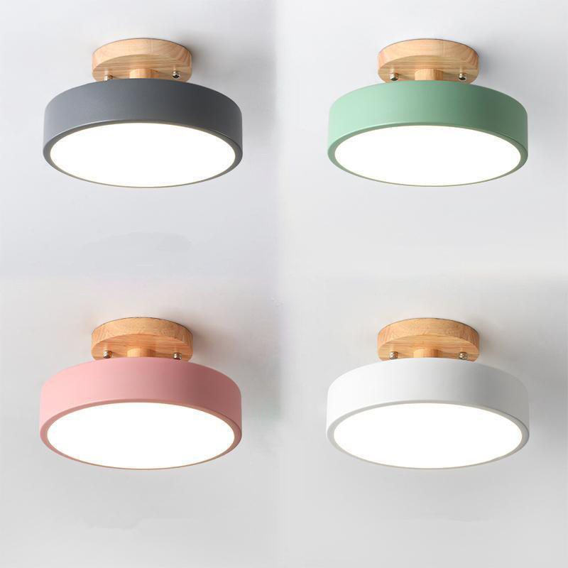 Modern Wall Mounted Indoor Bedroom Living Room Home Wood Matel Green Pink White Round Ceiling Light Led Ceiling Lamps