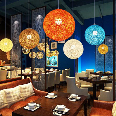 chinese style modern kitchen restaurant woven chandelier fixture dining room led bamboo rattan electrical pendant balls light