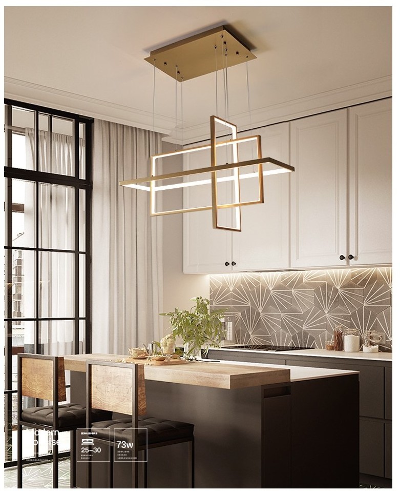 Modern LED Remote Dimming Pendant Lamp For Kitchen Dining Room Living Room Bedroom Postmodern Chandelier Rectangle Hanging Light