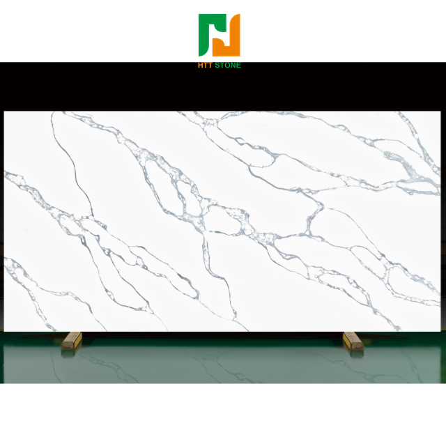 Artificial Quartz Slabs White Color With Purple Veins Calacatta White Quartz Stone For Countertops  Kitchen Countertop