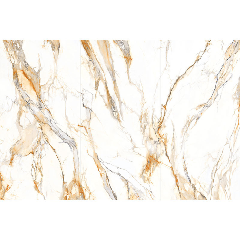 Large Format Sintered Stone Gold Porcelain Marble Glossy Slab Sintered Stone Tile