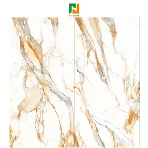 Large Format Sintered Stone Gold Porcelain Marble Glossy Slab Sintered Stone Tile