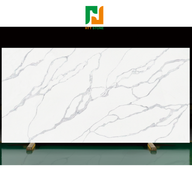 Artificial Quartz Slabs White Color With Purple Veins Calacatta White Quartz Stone For Countertops  Kitchen Countertop