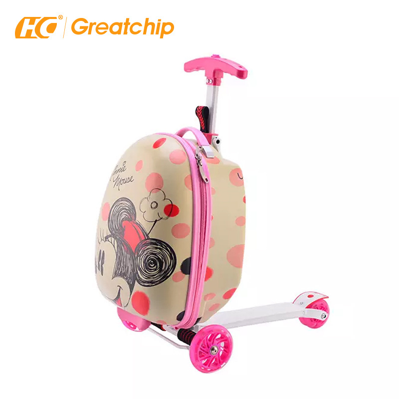 Abs pc hardshell kids scooter suitcase luggage trolley bags travel 20 inch