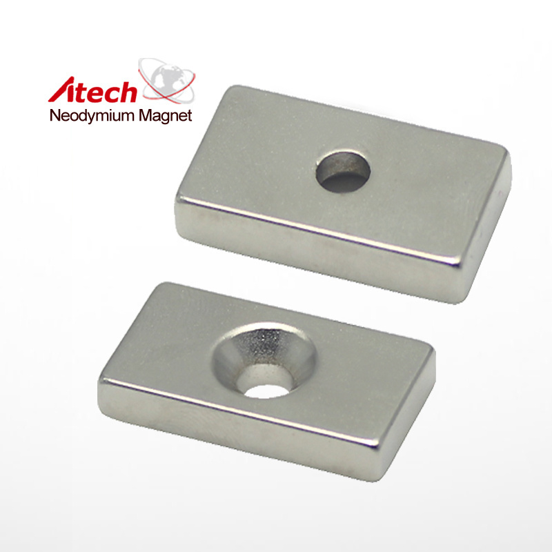 Rectangular Pot Magnets 4mm Thick With Counter Bore Hollow