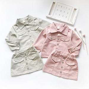 New arrival 2021 kids clothing sets girls turn over collar pink cute girl suit summer autumn button coat track suit girls