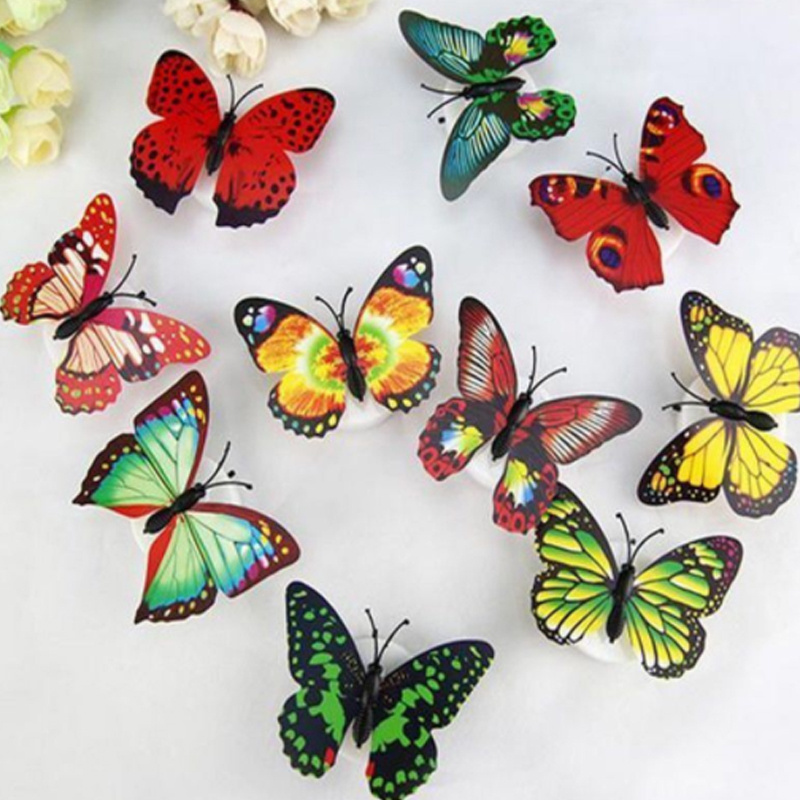 Beautiful 12pcs/set PVC Magnet 3D Butterfly Wall Sticker Decals Home Decor Poster For Kids Rooms Art Stickers