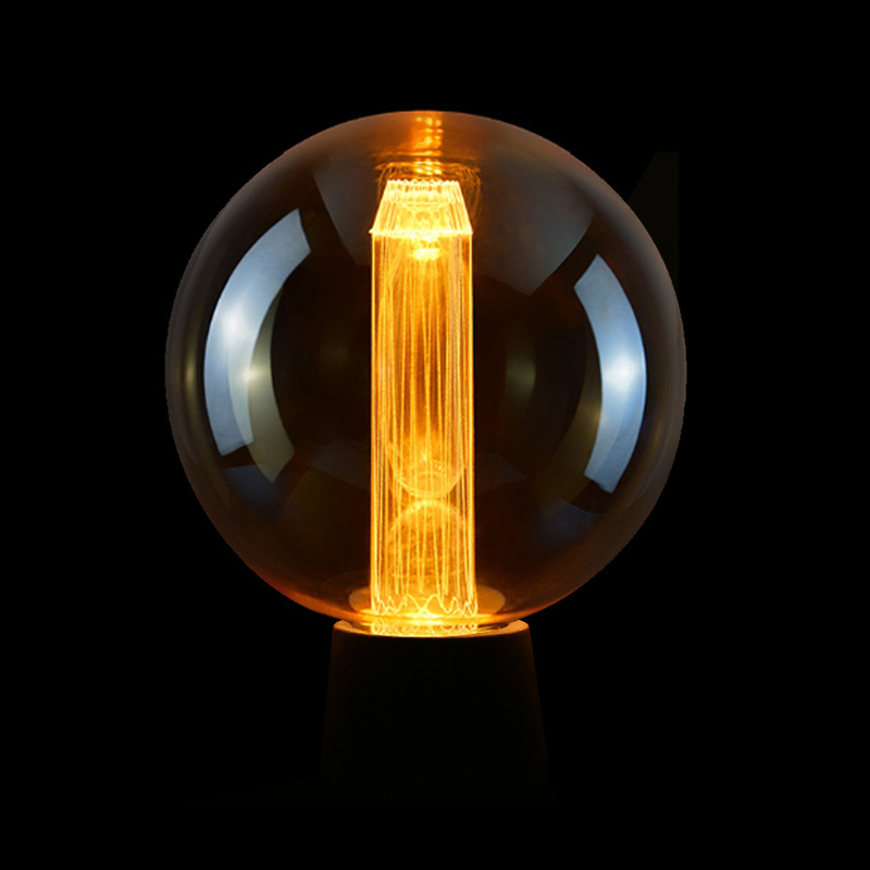 LED Light Guide Column Amber Glass Round Light Bulb Retro Edison Bulb Holiday Decorative Bulb