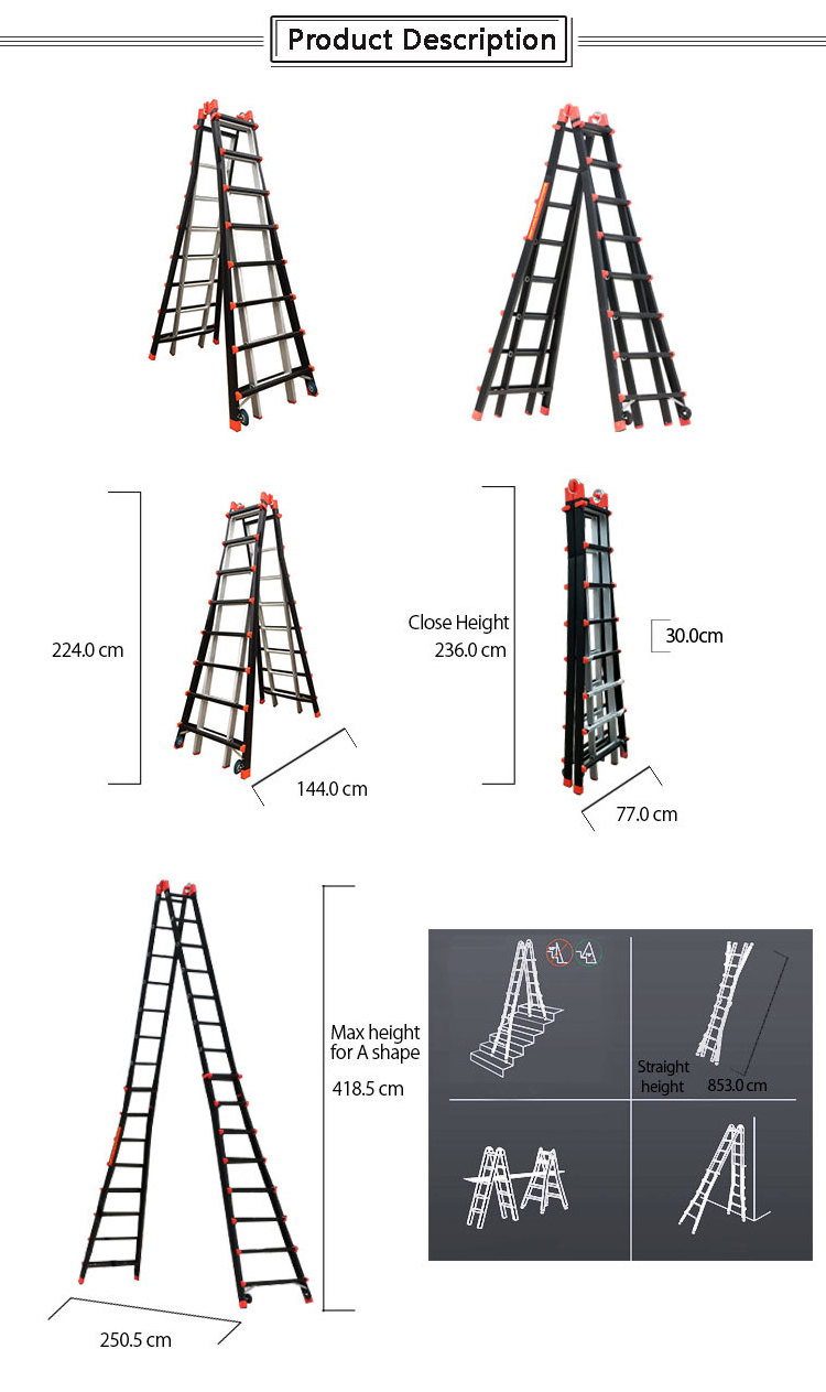 4X8  Lightweight Low-cost Extension Tree Stand Mini Folding Telescopic Multipurpose Folding  Ladders With Wheels