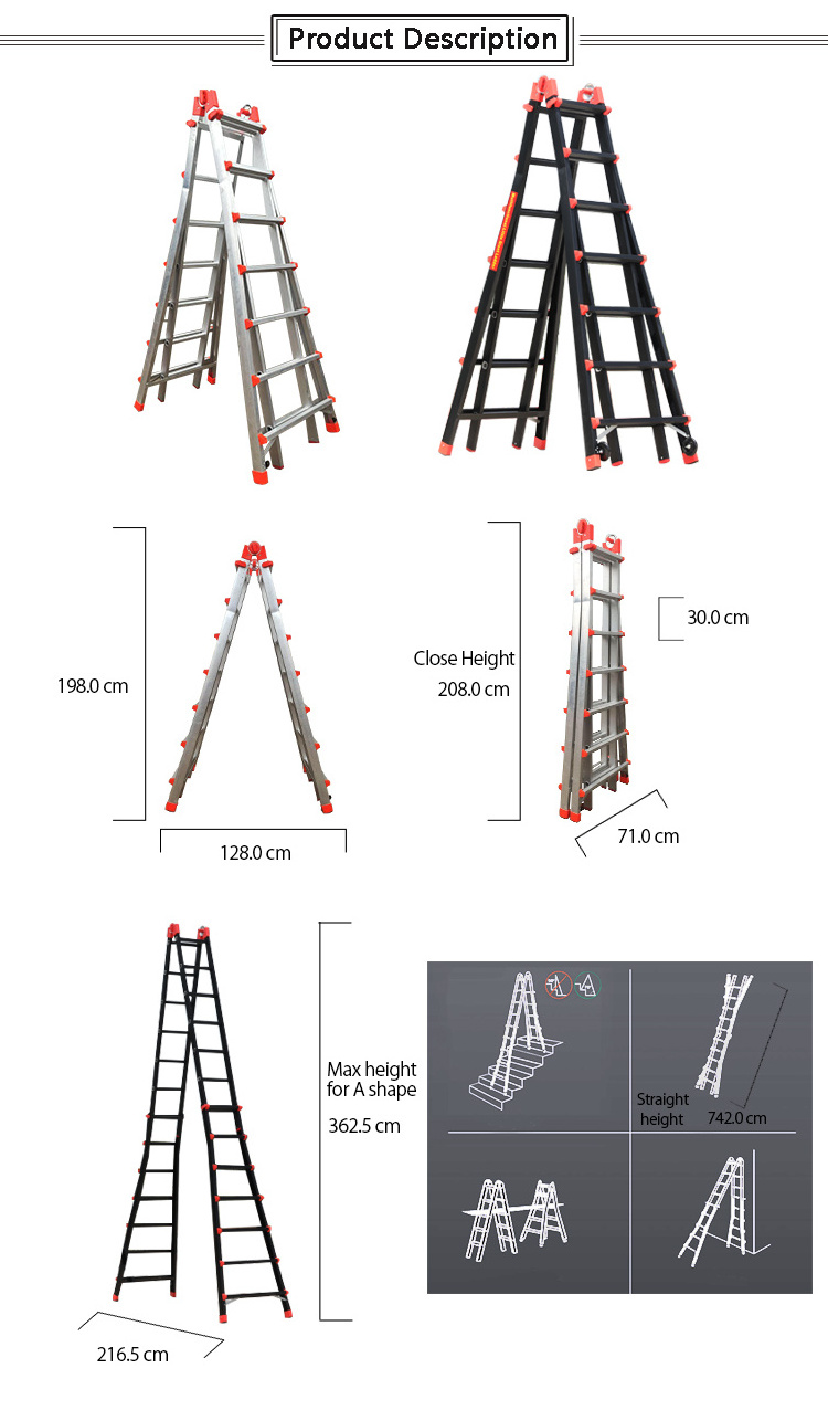 4x7 Professional Warehouse Safety Ladder Foldable Extension Aluminum Step Ladder