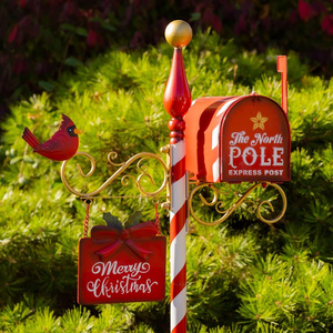 "Merry Christmas" Candy Cane Santa Mailbox and Welcome Sign Decoration Village Retro style Christmas Theme Mailbox Covers