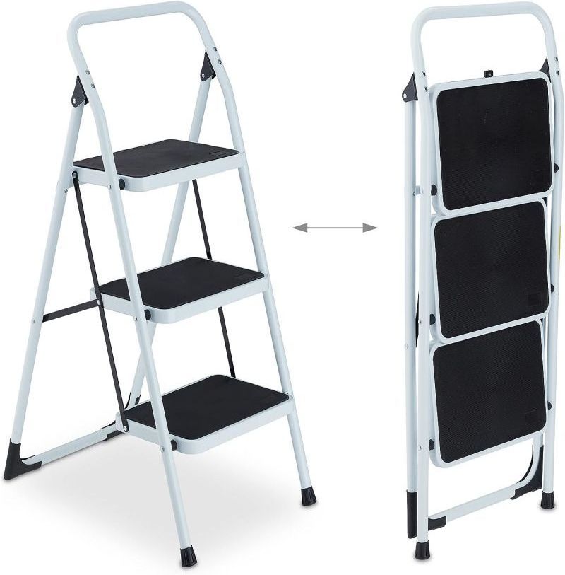 EN131 kitchen small steel foldable stepping ladder stool slim design portable household metal 2 3 step ladder with handrail