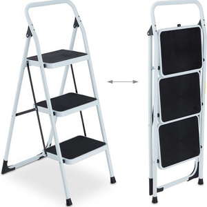 EN131 kitchen small steel foldable stepping ladder stool slim design portable household metal 2 3 step ladder with handrail