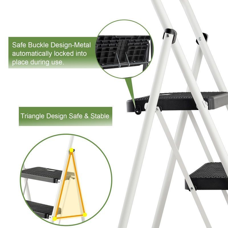 Standing Security Portable Storage Folding  China Factory Household 3 Step Ladder, Foldable Step Steel Ladders