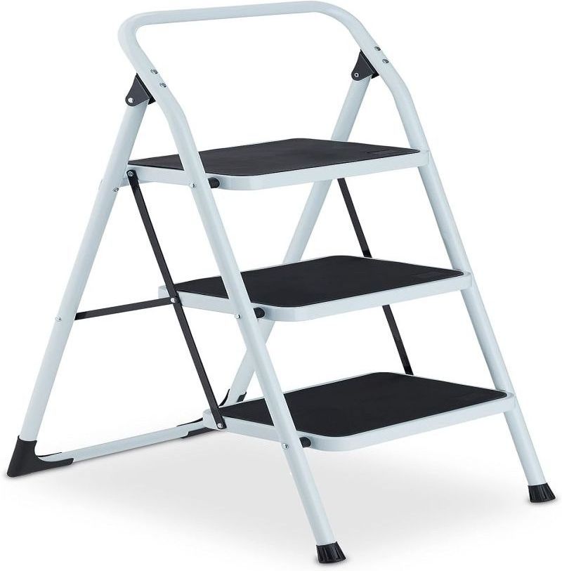 EN131 kitchen small steel foldable stepping ladder stool slim design portable household metal 2 3 step ladder with handrail