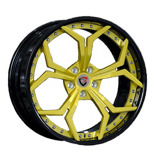 Hot sale custom black yellow rim double forged wheel hub for Mercedes-Benz, BMW and Audi model 18-24 inch car wheels