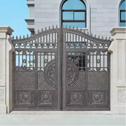 Powder coated automatic metal entrance swing gates design aluminum driveway gate