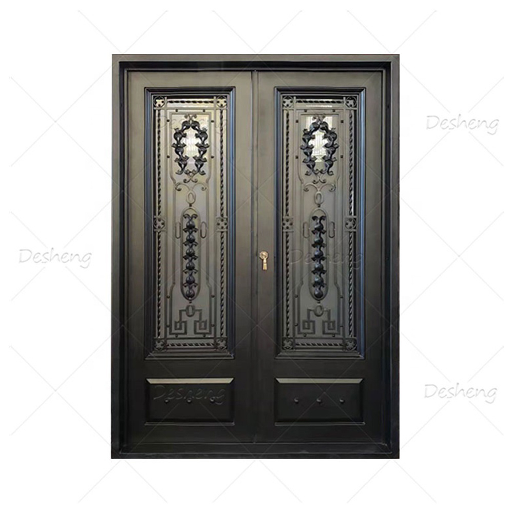 Chinese Metal Doors One Stop Service Decorative Front Double Windows Main Double Door Wooden Exterior Iron French Door