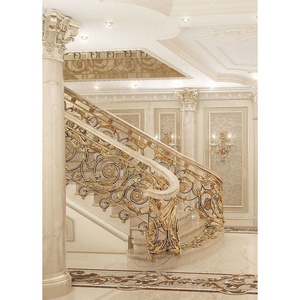 HUAART Interior Brass Color Metal Aluminum Staircase Railing Designs Modern Luxury Gold Plated Wrought Iron Stair Railings