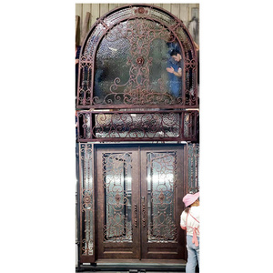 HUAART customized giant gold bronze punch wrought iron entry door design double doors exterior entry oversized entry doors