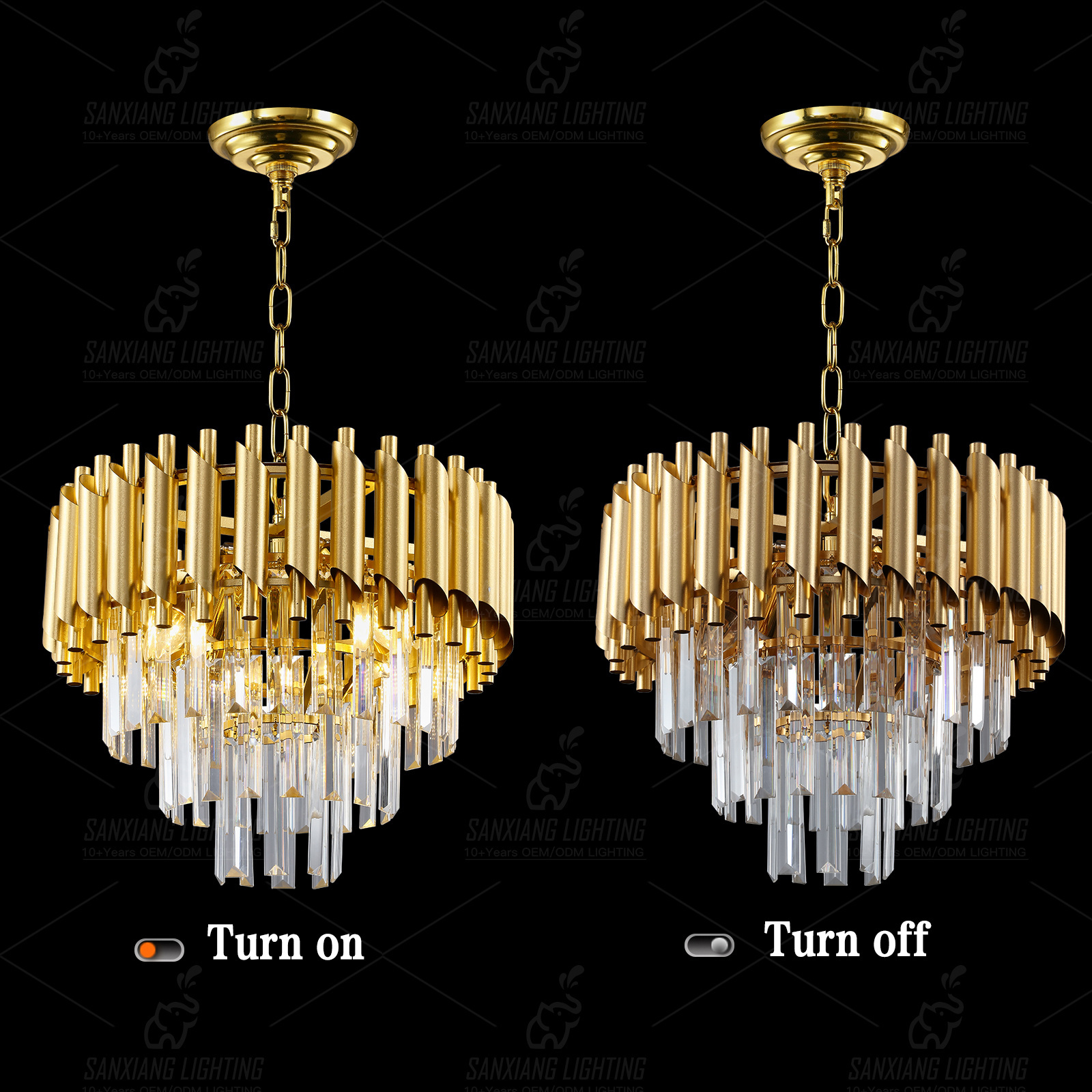 Metal Tube Luxury Crystal Chandelier Living Room Dining Room Farmhouse Chain Pendant Lights for sale