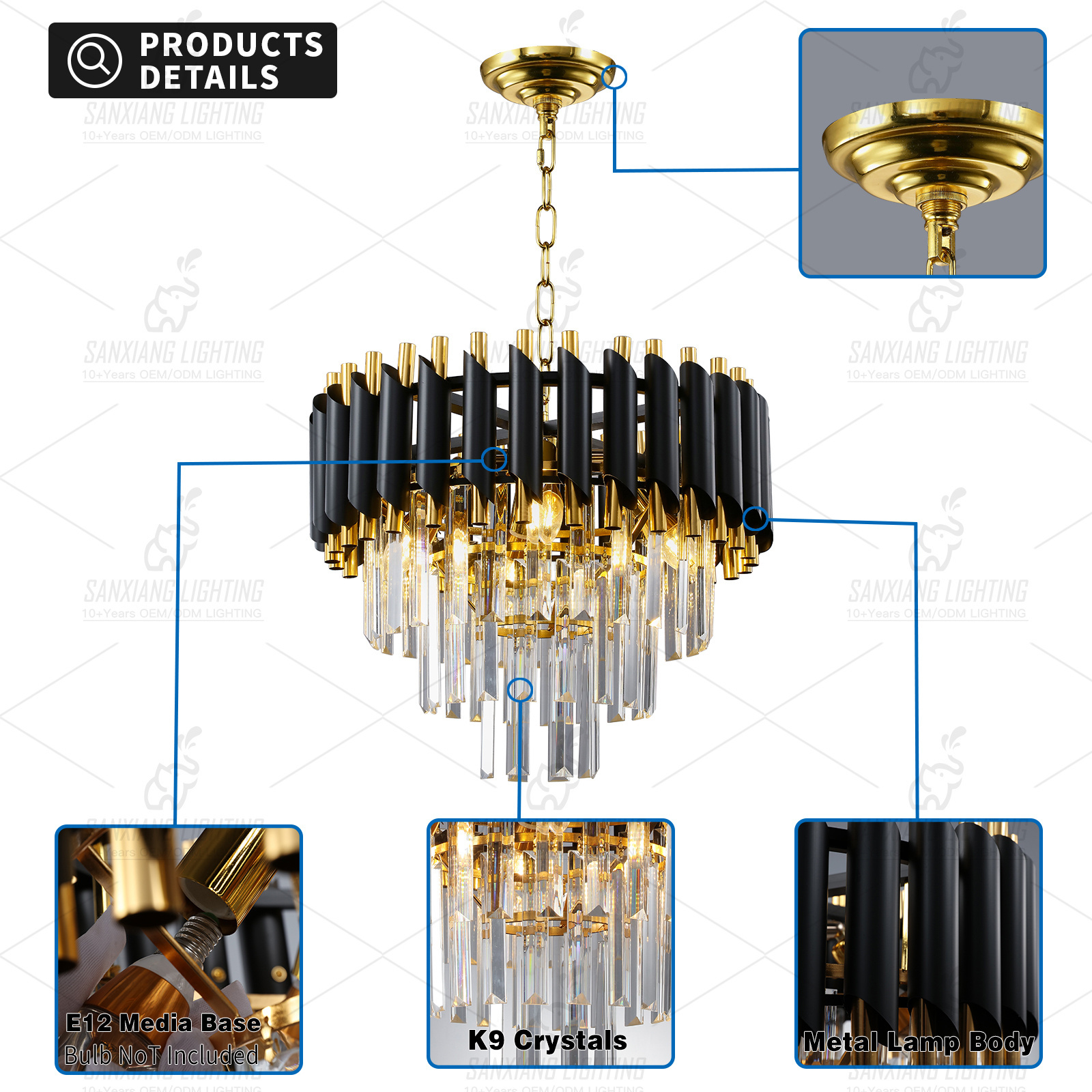 Modern premium large circle pendant light long luxury decorative crystal led living room chandelier