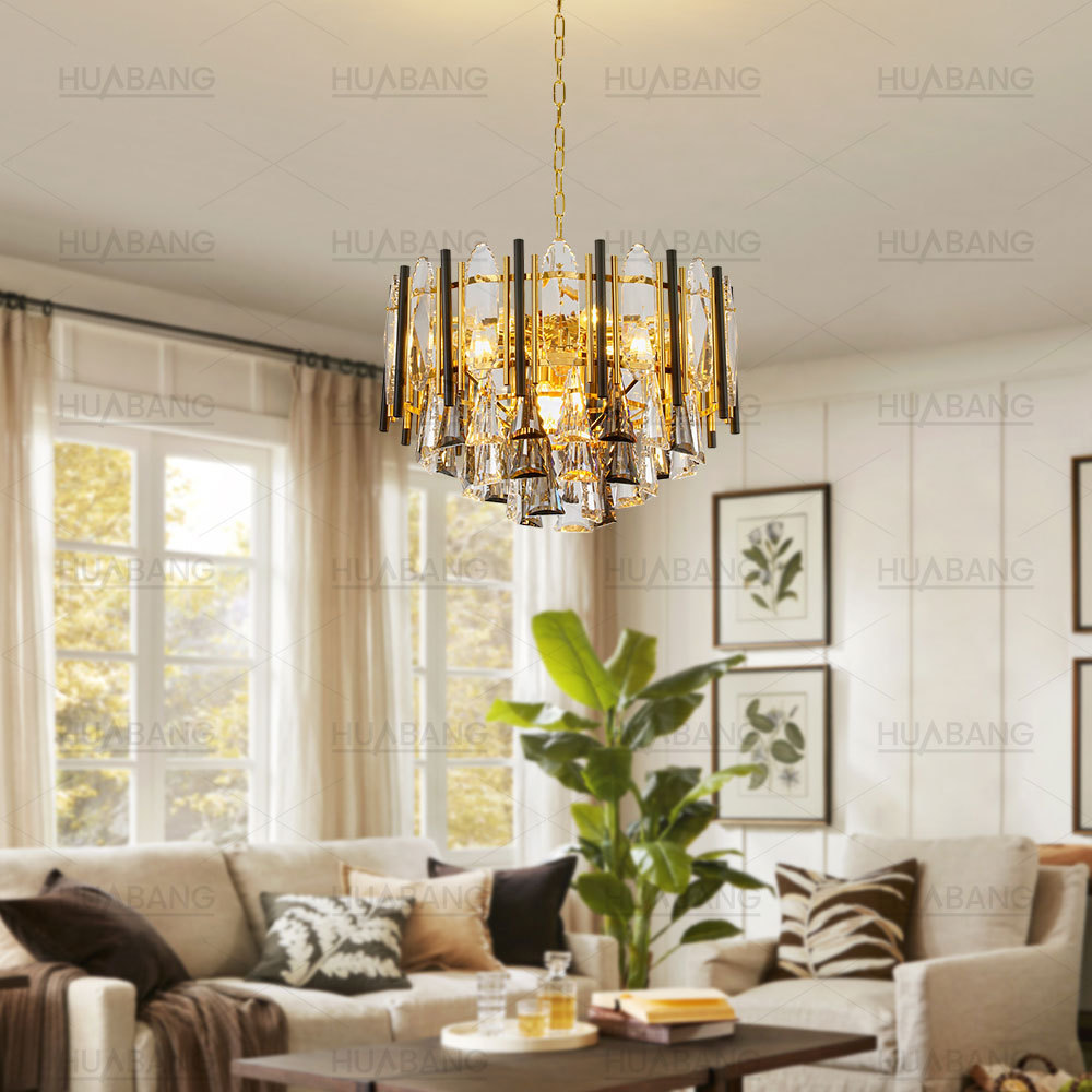 HUABANG Vintage European Golden Pendant Light Hotel Villa Dining Room Matte Black Hanging Ceiling Light Luxury Chandelier