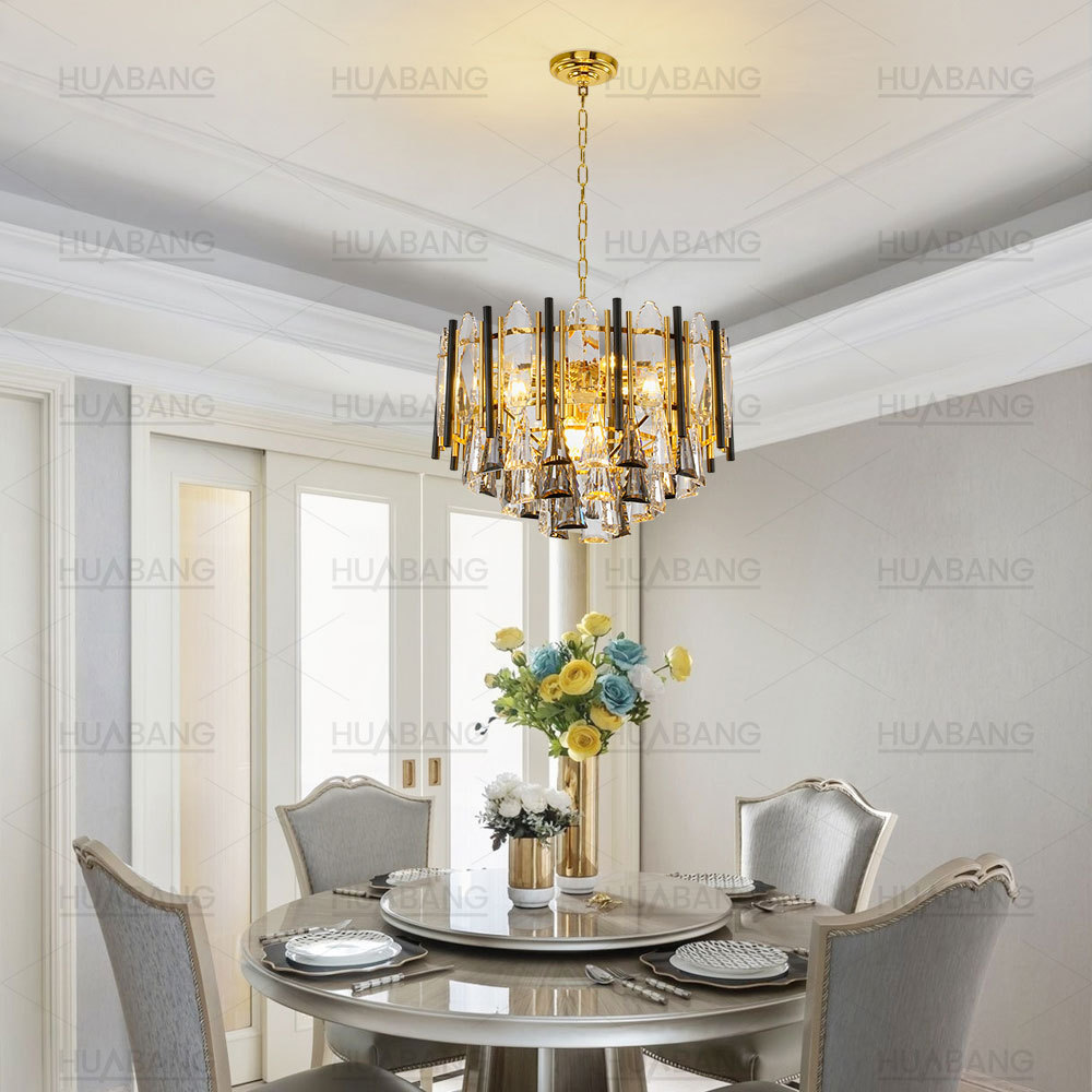 HUABANG Vintage European Golden Pendant Light Hotel Villa Dining Room Matte Black Hanging Ceiling Light Luxury Chandelier