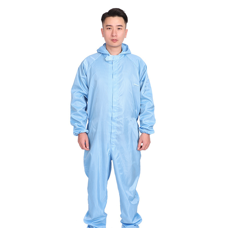 White Cleanroom Antistatic Washable Workwear ESD Jumpsuits Coverall Gowns With Hood Headcover