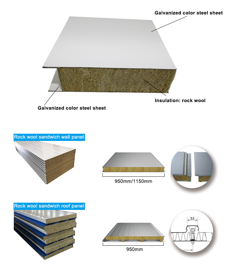 Easy installation insulated metal  building material rock wool sandwich board exterior wall and roof panel price