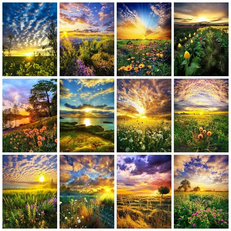 HUACAN Oil Painting By Number Landscape Dandelion Sunset Daisy Painting For Adults Fall Decorations Home Flower Drawing Wall Art