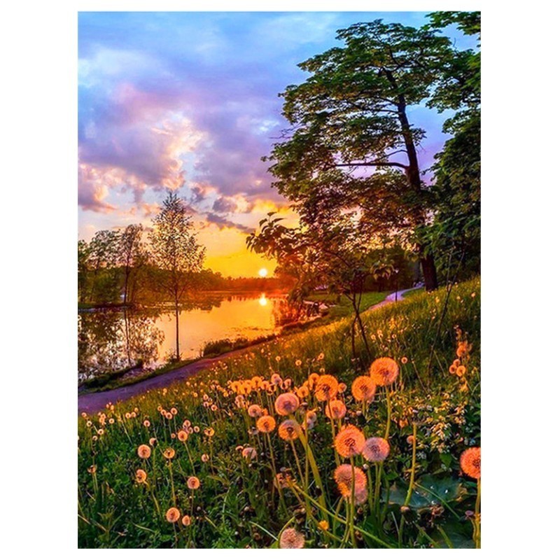 HUACAN Oil Painting By Number Landscape Dandelion Sunset Daisy Painting For Adults Fall Decorations Home Flower Drawing Wall Art