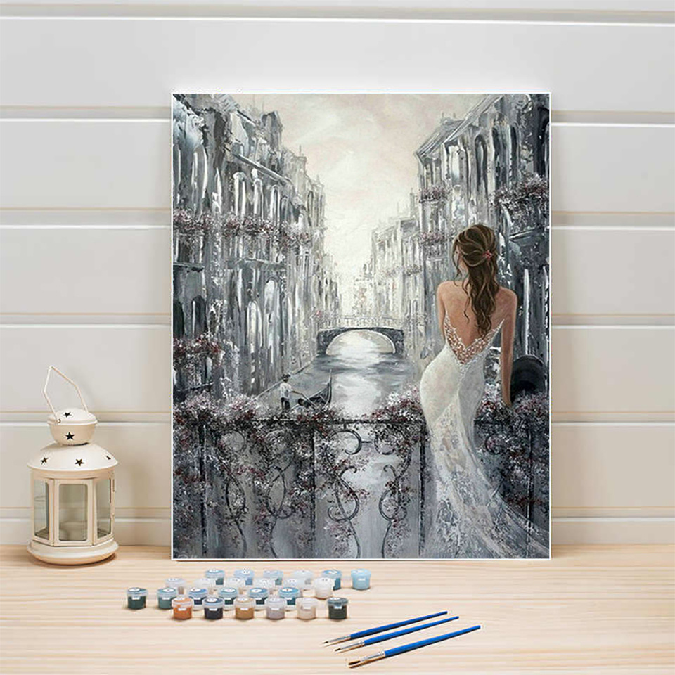 HUACAN Picture By Numbers Woman Figure Painting By Numbers Girl Black White Wall Art Home Decoration