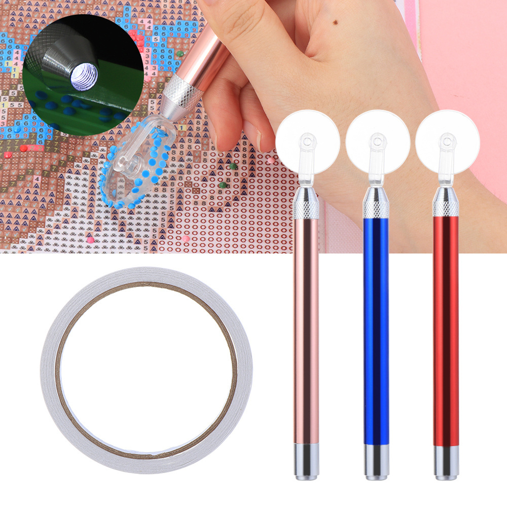 Colorful 5D Diamond Embroidery Pen Scroll Wheel with Adhesive Tape Set Drills Picker Roller for DIY Craft Diamond Painting Tool