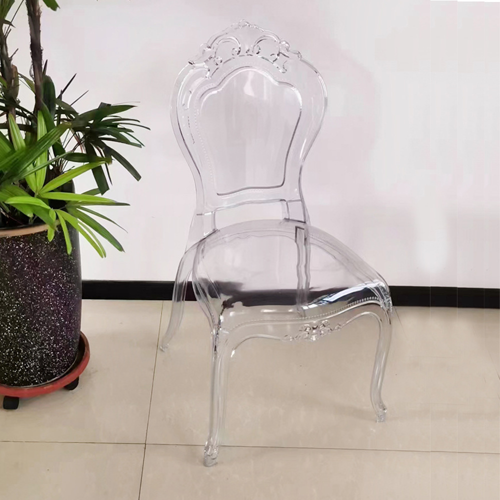 Wholesale Full Molded Armless Crown Royal Princess Chairs, Acrylic PC Court Transparent Side Chair for Event Hotel Wedding