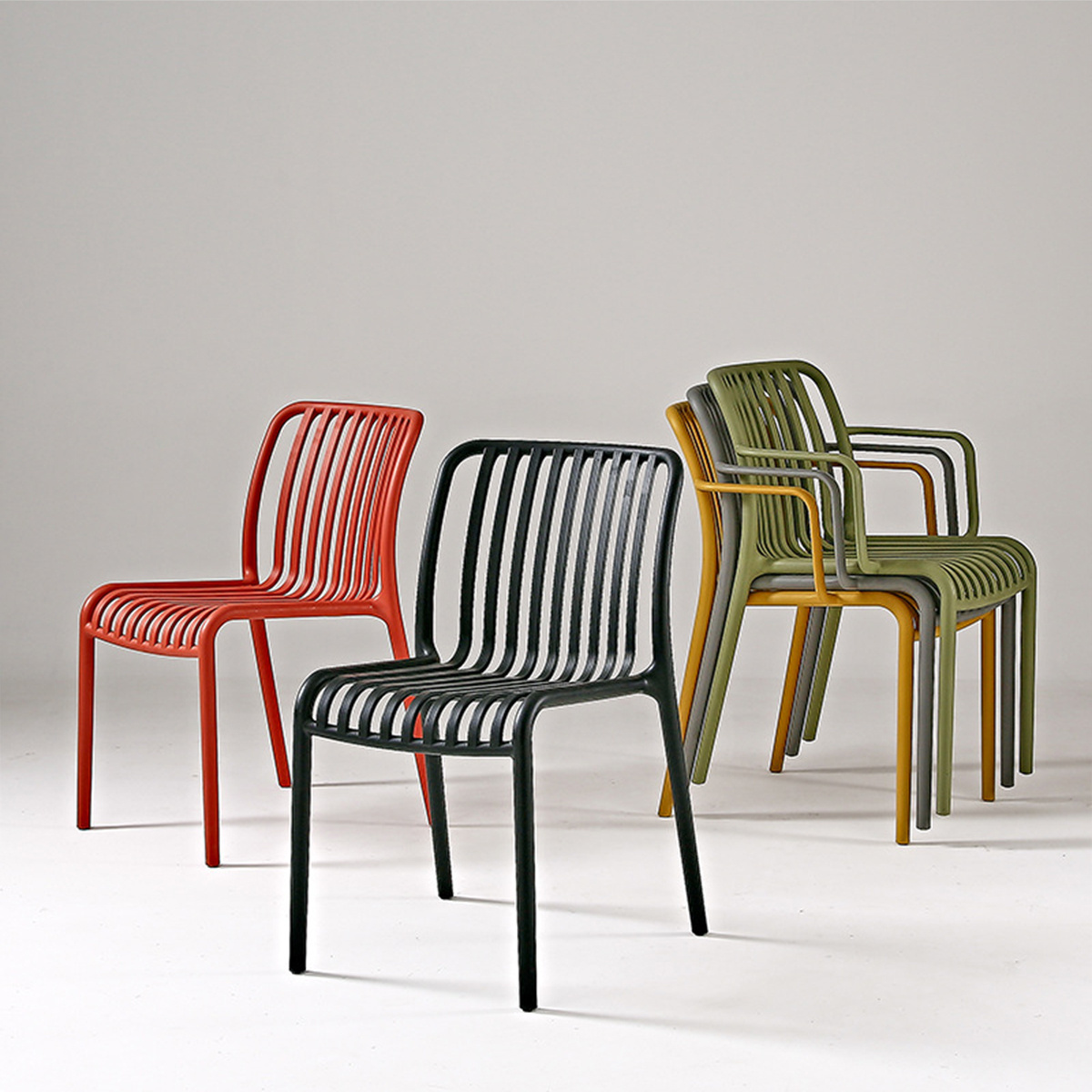 Mid Century Molded Plastic Arm Chairs PP Rattan Monoblock Rails Hollow Chair for Dining Restaurant Bistro Cafe Outdoor Chairs BestSuppliers