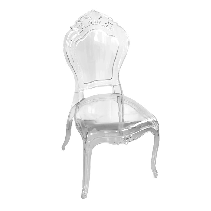 Wholesale Full Molded Armless Crown Royal Princess Chairs, Acrylic PC Court Transparent Side Chair for Event Hotel Wedding