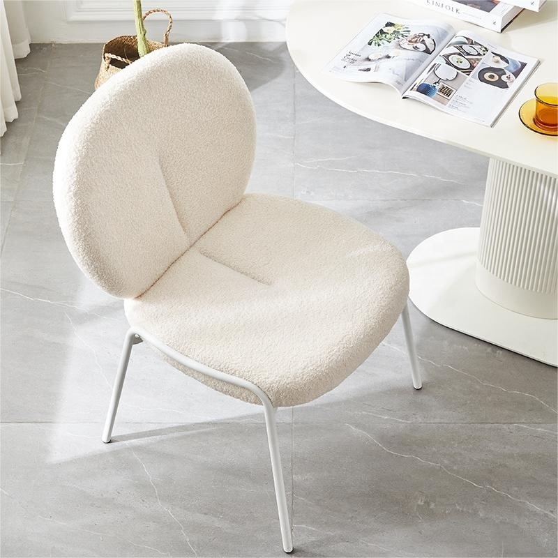 Boucle Fabric Accent Dining Chair, Sherpa Furry Casual Padded White Chair, Fuzzy Cozy Side Chair for Living Room Bedroom Study