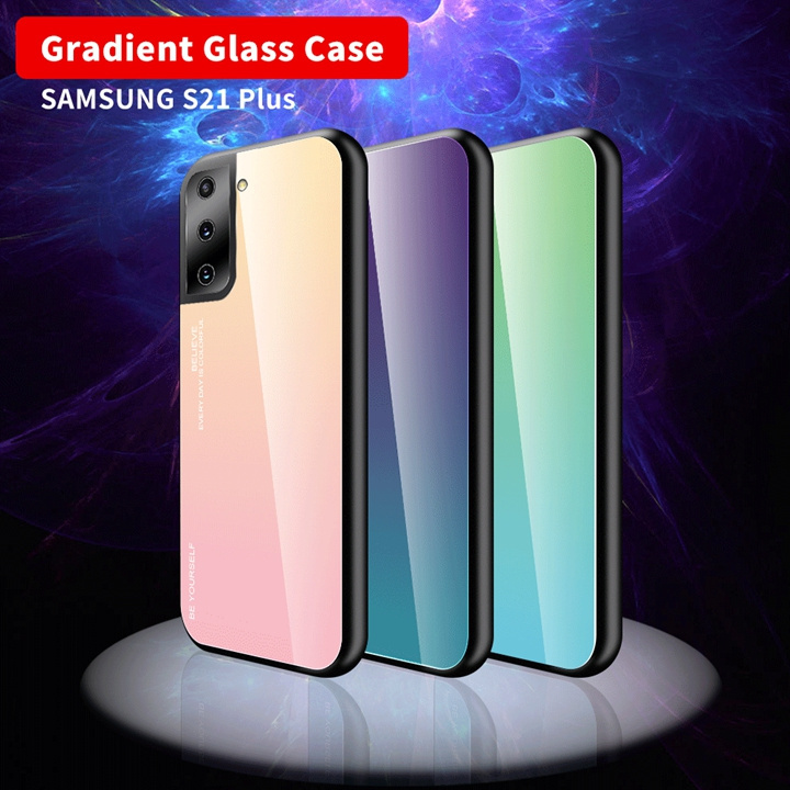 Fashion Bling Tempered Glass TPU PC Phone Skin Cover Mobile Case For Samsung Galaxy S21 Ultra S21 Plus Gradient Color Changing