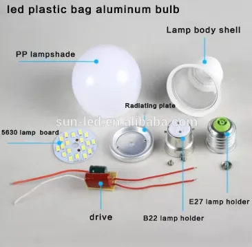 B22/E27 LED bulb material high quality plastic aluminum 5w 7w 9w 12w 15w 18w SKD bulb material