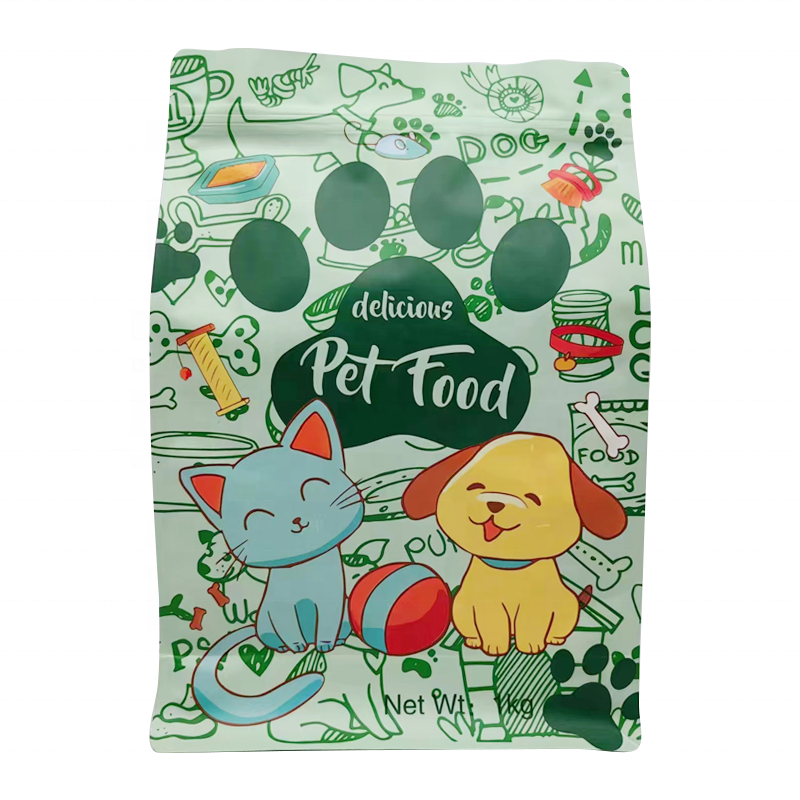 Custom Printing Flat Bottom 8 sides seal Plastic Heat Seal aluminum foil soil prt food Bag pet food packaging bag neutral