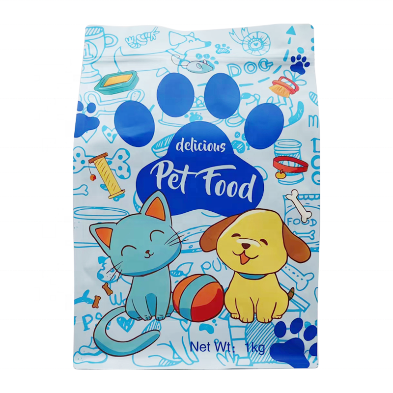 Custom Printing Flat Bottom 8 sides seal Plastic Heat Seal aluminum foil soil prt food Bag pet food packaging bag neutral